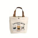 Vigour Bear Canvas Tote Bag - "Three Bears" Design with Playful Cartoon Bears, Brown Handles, Casual Messenger Bag for Students & Office Workers, Hand Washable, Casual Messenger Bag | Playful Design | Durable Handle, Cute Tote Bag