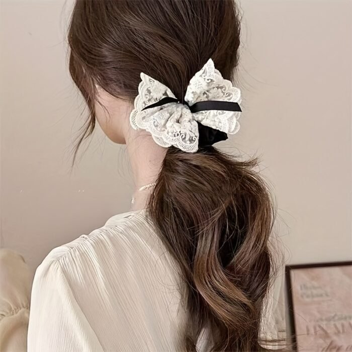 New lace bow, large intestine headband, Korean version hair accessory, sweet headband, cute headband, rubber band, stylish headband accessory - Image 4