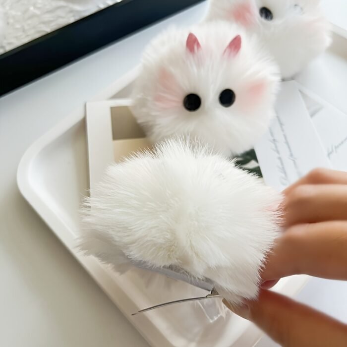 Adorable Pink Blush Bunny Plush Hair Clips - Soft and Sweet Cartoon Rabbit Barrettes for Women and, Hair Accessorie - Image 8