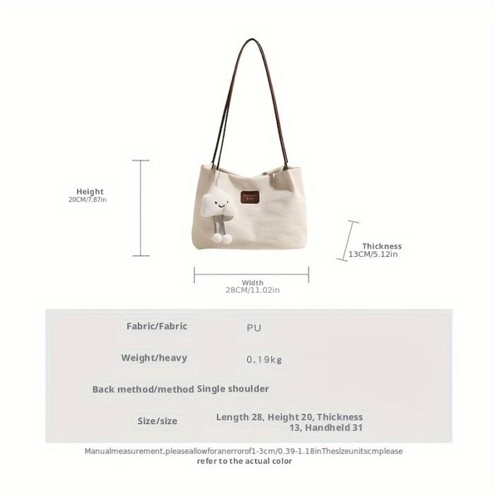 1pc Large Capacity Canvas Tote Bag with Cloud Pendant - Versatile, Stylish Shoulder & Crossbody Bag for Women, Professional & Casual Use, Professional Purse | Minimalist Design | Durable Handle, Tote Bag - Image 4