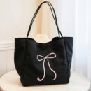Embroidered Bowtie Underarm Tote Bag For Men Women, Large Handbag For Daily Commute, Simple Trendy Versatile Daypacks