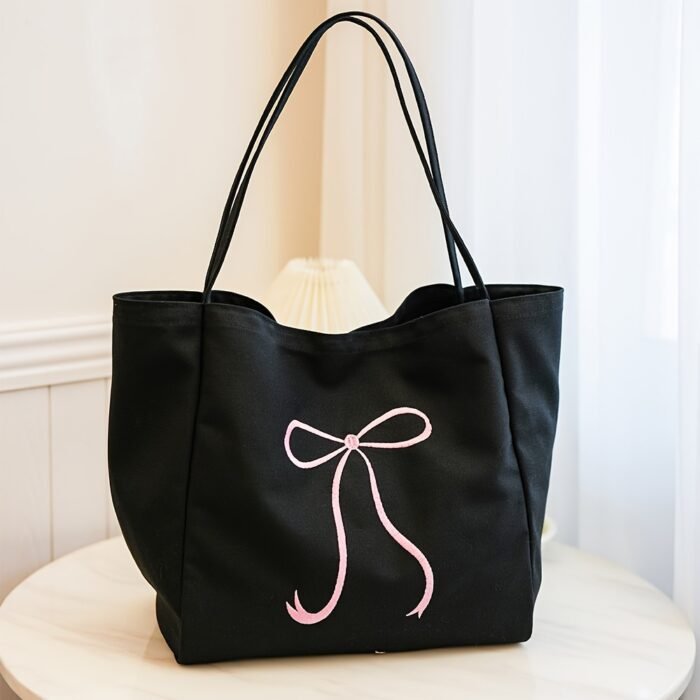 Embroidered Bowtie Underarm Tote Bag For Men Women, Large Handbag For Daily Commute, Simple Trendy Versatile Daypacks - Image 7