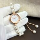 Elegant Rose Golden-Tone Women's Quartz Watch with White Bracelet, Vintage Style Analog Display, Non, Alloy Case & Band, Perfect for Casual or Formal Occasions, Fashion Timepiece | Vintage Watch | Roman Numeral Markers