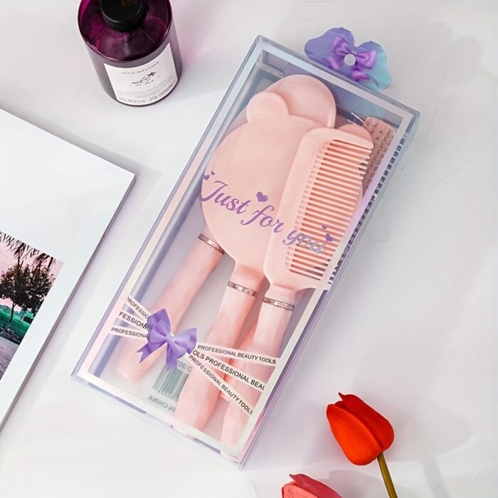 4pcs/set of high-looking cute comb set, mirror air cushion comb, roller comb, head massage comb, portable anti-static styling comb set, long hair curling student dormitory massage comb for women - Image 8