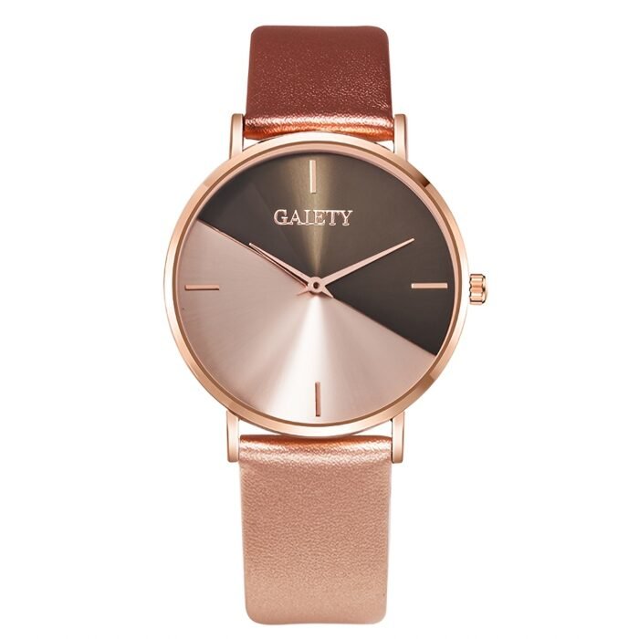 1pc Elegant Two-Tone Women'S Quartz Watch, Simple Style Shockproof Round Case, Synthetic Leather Strap, Analog Display - Non- Alloy Case with Button Battery - Image 5