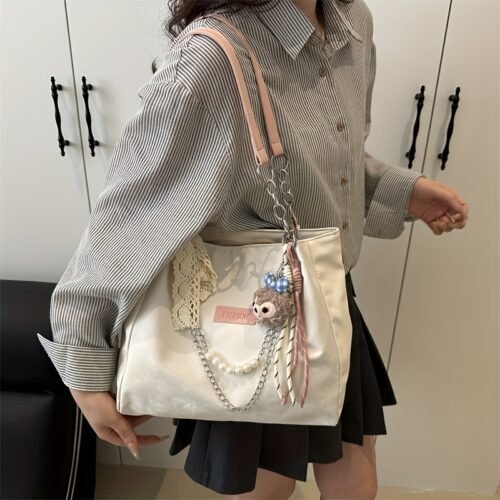 Korean-Style Versatile Bag for Women, New Spring 2025 Casual Minimalist Underarm Purse, Trendy Commuter Tote Bag for College Students.