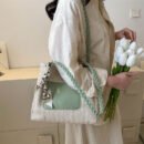 Women's Vintage Woven Tote Bag - Summer 2025 New Design, Large Capacity Crossbody Shoulder Bag with Decorative Tassel Handles & Zipper Closure, Light Brown/White/Green, Durable Fabric for Casual & Holiday Use, Casual Shoulder Bag | Braided Strap Bag | Zipper Closure Tote