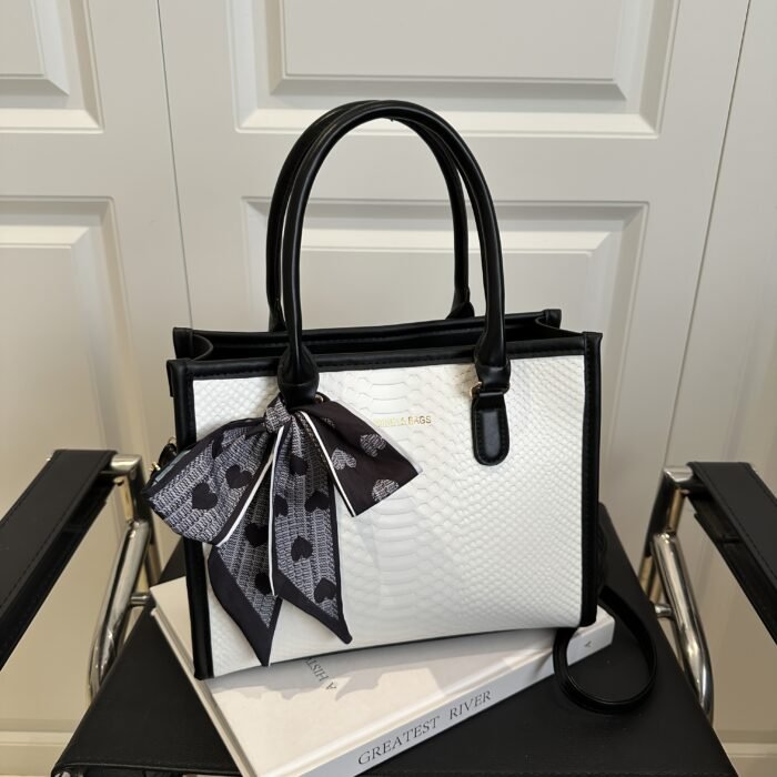 2025 New Women's Stylish Crossbody Bag with Detachable Strap - Coffee/Red/Black, Large Capacity Zipper Closure, Decorative Bow & Textured Design for Commuting, Casual & Professional Use, Versatile Accessory, Goldtoned Edges - Image 8