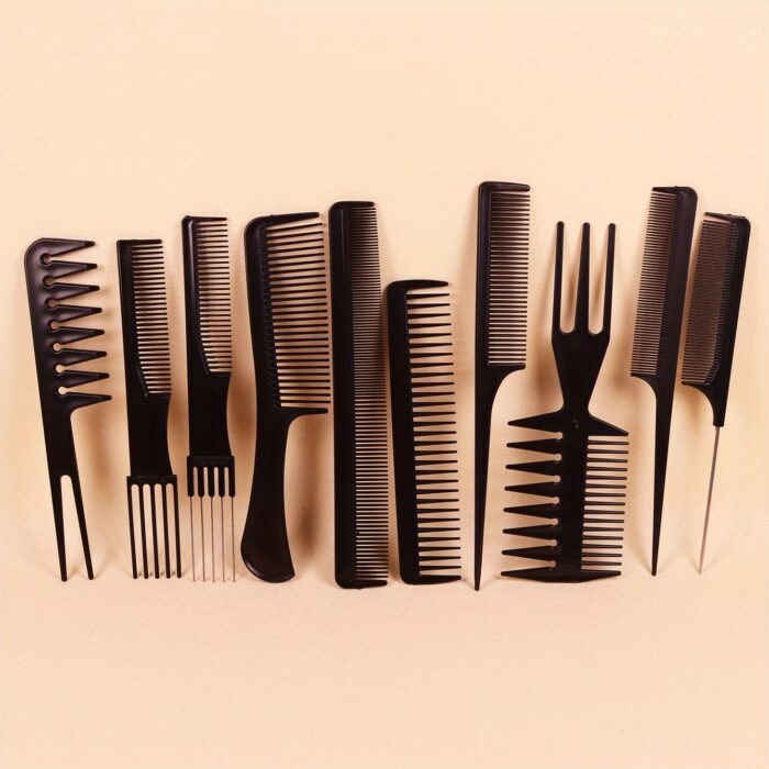 10pcs Professional Hair Styling Comb Set - Durable ABS Plastic, Versatile for All Hair Types, Includes Detangling, Teasing & Edge Control Combs - Image 3