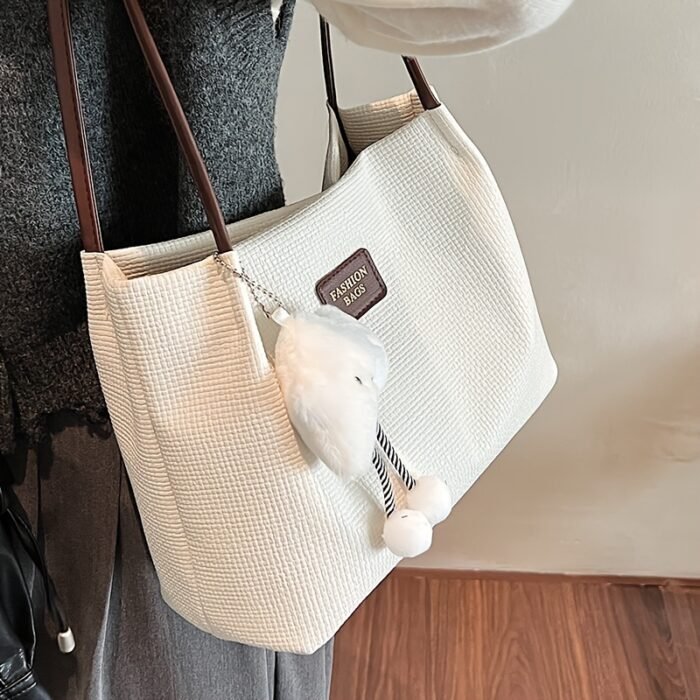 1pc Large Capacity Canvas Tote Bag with Cloud Pendant - Versatile, Stylish Shoulder & Crossbody Bag for Women, Professional & Casual Use, Professional Purse | Minimalist Design | Durable Handle, Tote Bag - Image 5