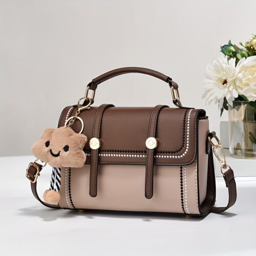 Stylish Women's Synthetic Leather Crossbody Bag - Lightweight, Versatile, and Secure Zip Closure with Adjustable Strap, Black & Brown Two-Tone Design, Perfect for Casual Everyday Use