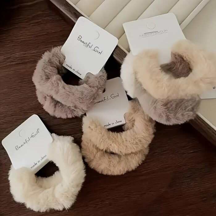 6pcs Plush Hair Tie Set - Soft, Cute & Sweet Autumn/Winter Colors for Women's Ponytails & Buns - Image 10