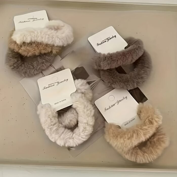 6pcs Plush Hair Tie Set - Soft, Cute & Sweet Autumn/Winter Colors for Women's Ponytails & Buns - Image 3
