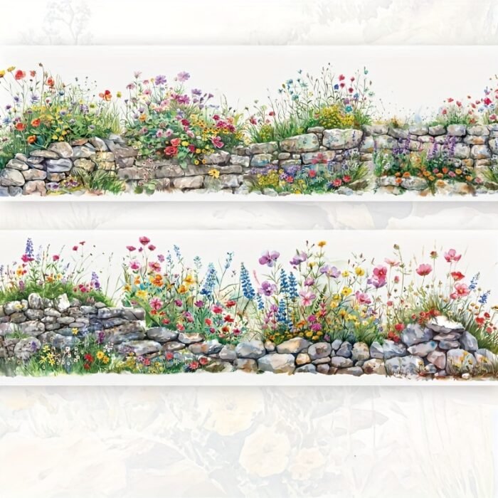 [Vibrant Washi Tape] Vibrant Mixed Colors Floral Wall Decor Washi Tape | PET Sticker Roll for DIY Crafts, Scrapbooking, and Journaling with Stone Wall Design, Scrapbook Stickers - Image 6