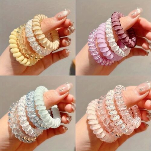 Pack of 4 Korean Jelly Color Telephone Cord Hair Ties Cute and Fresh Non-Damaging High Elasticity Headband for Women