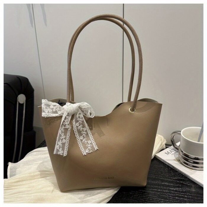 Women's Elegant Crossbody Bag with Bow Detail - Premium Korean-Inspired Commuting Tote, Fixed Strap & Snap Closure, Solid Color Options (Khaki/Deep Brown/Red/Black) - Birthday & Holiday Gift - Image 13