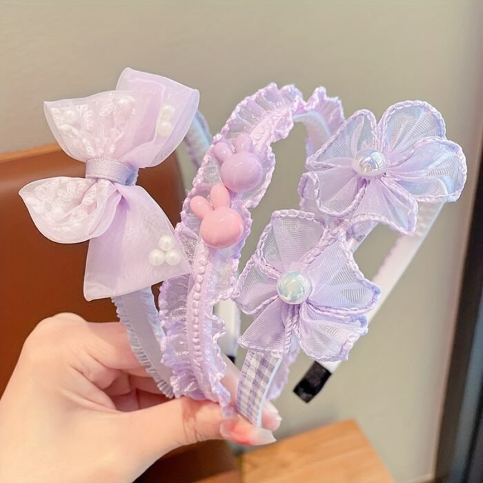 3pcs Elegant & Sweet Lace Floral Mesh Non-Slip Headbands, Charming Bow Accents, Trendy Hair Accessories - Image 10