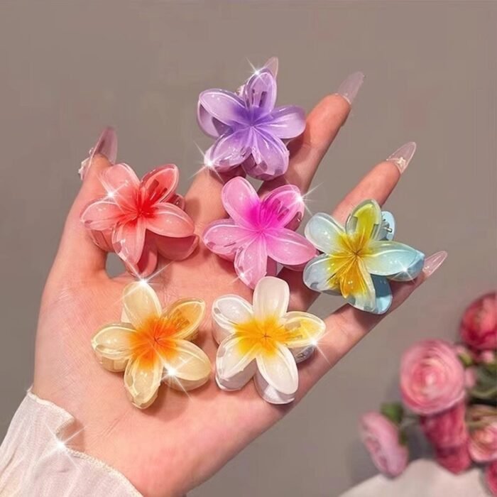 [Sweet | Colored] 6pcs Sweet Colored Frangipani Flower Resin Hair Clips | Suitable For Party, Holiday Hair Styling | Perfect Gifts For Girls - Image 10