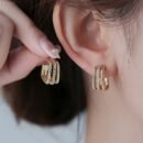 [Luxurious Earrings] Golden Geometric Hoop Earrings | 1 Pair | Stainless Steel | Sparkling Rhinestones | Women | Special Occasions | Vintage Bohemian Style
