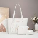 4pcs Fashion Simple Tote Bag Set for Women, Basics Style, Double Handles, Zipper Closure, Polyester Lining, Material, with Daily Commute Occasion, Dry Clean Only, Do Not Wash