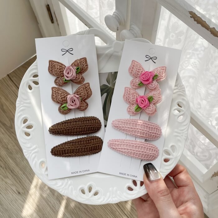 4pcs Boho Chic Butterfly Hair Clips Set for Girls - Pink & White Floral BB Clips with Scalloped Edges, Versatile All-Season Accessories, Perfect for Daily Wear & Holiday Outings - Image 8