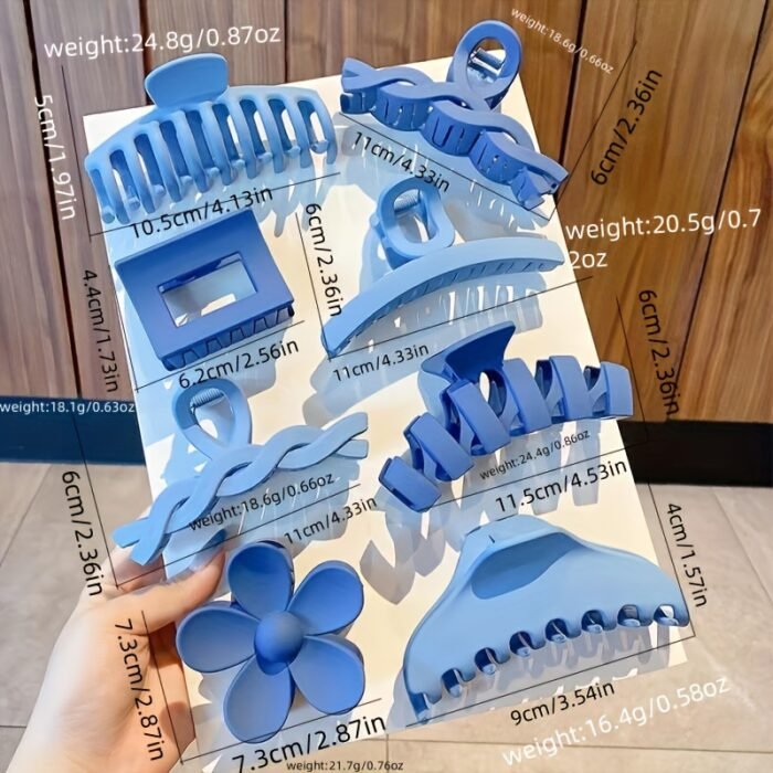 8 Pieces of Adult Hair Clips: Large Size, Shark Clip, Grip Clip, Gradient Combination Set, Hair Accessory Edge Clips - Suitable for Ages 14 and Up, Resin Material, Rectangular Shape, Bow and Flower Designs, Large Size, Set of 8, Elegant and Sweet Style - Image 6