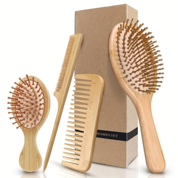 4pcs Hair Brush Comb Set for Men Women - Bamboo Bristle Hairbrush with Tail Comb, Tooth Comb, Double Head Comb, 3 Air Cushion Massage Brushes for Scalp Massage, Bamboo Material, Finishing Comb Style, Scalp Massager Set|Natural Bamboo Brush|Ergonomic Desig - Image 10