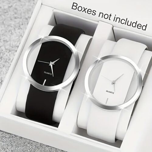 2pcs Women's Stylish Quartz Watches - Casual Round Dial with Black & White PU Leather Straps, Alloy Case, Shockproof Design, Perfect for Casual Attire, Fashion Accessories | Modern Quartz Watch | Alloy Case Watch