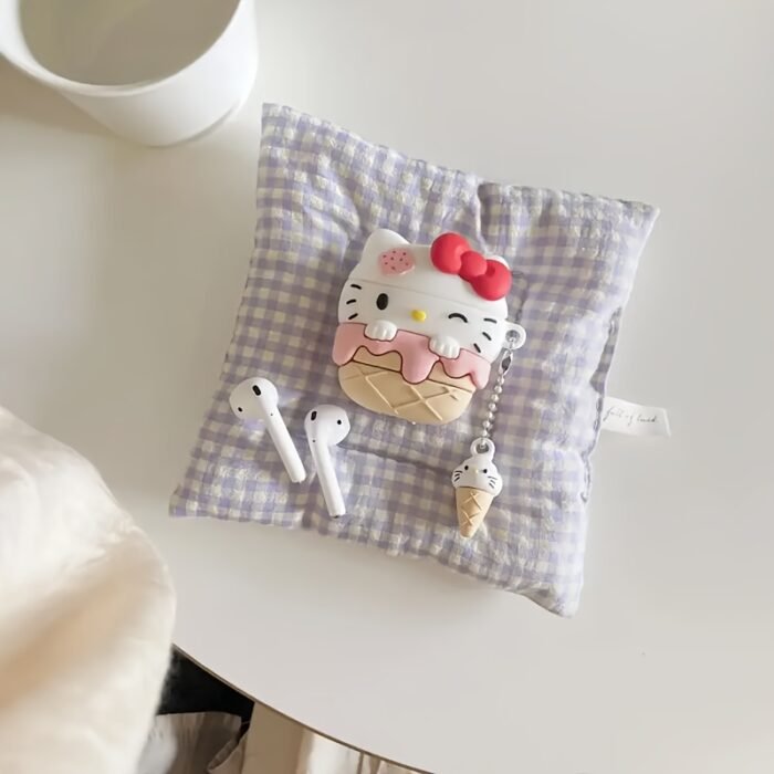 For Hello Kitty Ice Cream-Shaped Silicone Case for AirPods Pro with Keychain - Cute Cartoon Design, Anti-Fall & Durable Protective Cover, Mixed Colors, Airpod Storage Case - Image 8