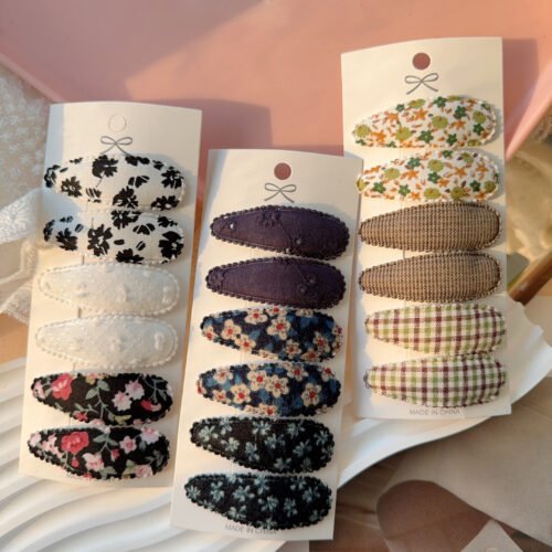 6pcs/set Fresh Print Hair Clips Fabric Plaid Hairpins Hairgripe Headwear Accessories