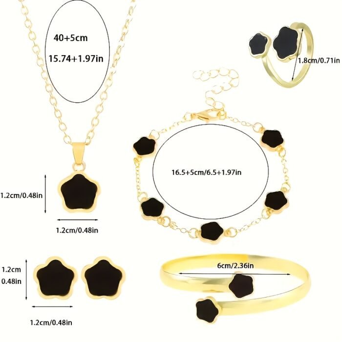 5pcs Classic Lucky Flower Women's Necklace + Earrings + Ring + Bracelet Set Simple Elegant Design Birthday Wedding New Year Valentine's Day Celebration Fashion Jewelry Set - Image 6