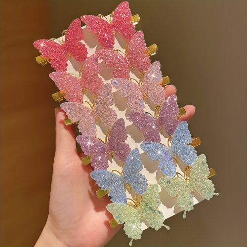 12pcs Colorful Butterfly Hair Clips - Stylish Polyester Headwear Accessories for Teens, Vibrant Pastel Colors, Perfect for Casual Attire & Special Occasions like Easter, Valentine'S Day, and Campus Events, Cute Hair Accessorie