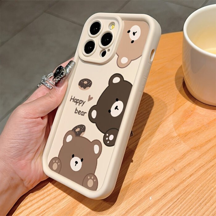 Cartoon Happy Bear Soft Case for Iphone 14 Pro Max, Compatible with Apple 13, Couple'S Case for XS Max, New Design for 12 Pro, Shockproof for XR, Matte Finish for 11, Unisex Style, Full Coverage for 15 Pro, Protective Cover. - Image 4