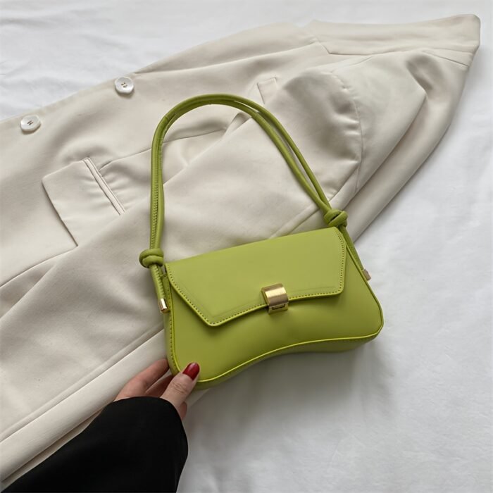 2025 Trendy Women's Synthetic Leather Handbag - Minimalist Top Handle Tote with Golden Clasp Closure, Versatile Shoulder Bag for Work & Casual, Durable Oil-Edged Seams, Available in Black/White/Khaki/Brown/Green - Image 8