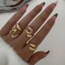 4pcs Set Retro Fashion Geometric Open Circle Liquid Asymmetrical Ring Set - Charming Jewelry for Women, Gold-Tone Alloy, Perfect for Parties & Daily Wear, Everyday Rings|Vintageinspired Rings|Open Circle Design, Rings for Women