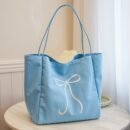 Embroidered Bowtie Underarm Tote Bag For Men Women, Large Handbag For Daily Commute, Simple Trendy Versatile Daypacks