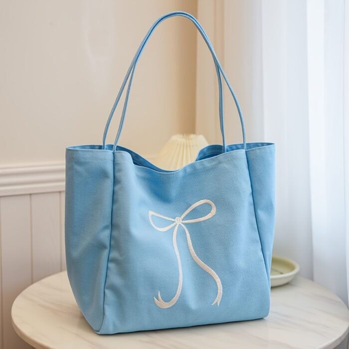 Embroidered Bowtie Underarm Tote Bag For Men Women, Large Handbag For Daily Commute, Simple Trendy Versatile Daypacks - Image 5