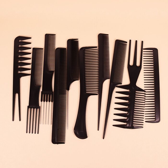 10pcs Professional Hair Styling Comb Set - Durable ABS Plastic, Versatile for All Hair Types, Includes Detangling, Teasing & Edge Control Combs - Image 6