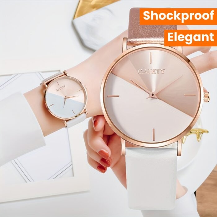 1pc Elegant Two-Tone Women'S Quartz Watch, Simple Style Shockproof Round Case, Synthetic Leather Strap, Analog Display - Non- Alloy Case with Button Battery - Image 13