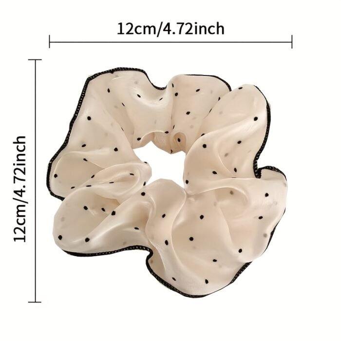 Elegant Mesh Hair Scrunchies with Black Polka Dot & Heart Design - Korean Style, Tassel Detail, Women'S Fashion Hair Ties for Valentine'S Day, Everyday & Special Occasions, Cute Hair Accessorie - Image 6