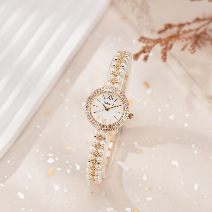 BESTWIN Elegant Fashion Women'S Wrist Watch with Rhinestone Round Case, Pearl Bracelet Band, Quartz Movement, Analog Display, Zinc Alloy Case, Non, Button Battery - Ladies' Timepiece - Image 5