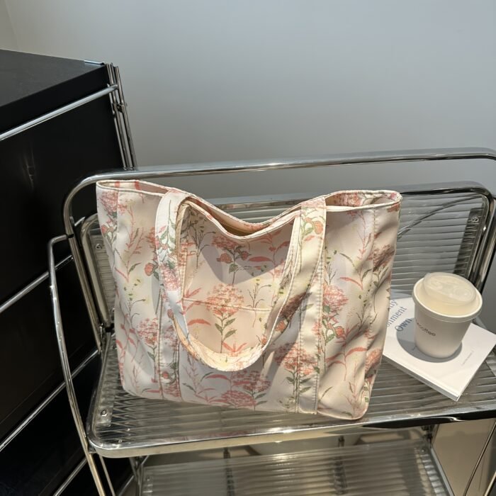 1pc Women's Floral Print Tote Shoulder Bag - Stylish & Spacious Design with Secure Zip Closure, Dual Reinforced Handles, Multiple Pockets - Durable Fabric for Work, College, Travel & Everyday Use (Pink/Red/Blue), College Accessory - Image 10