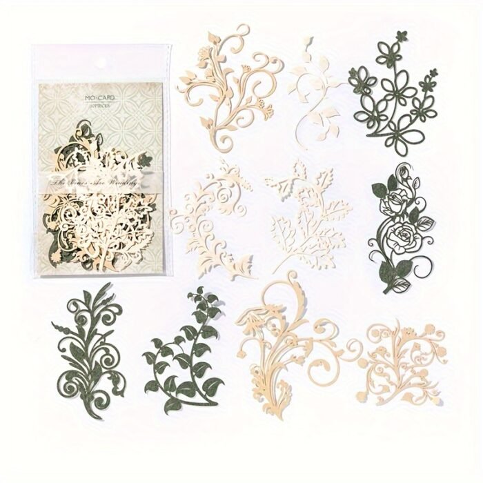 [Retro Floral] Scrapbooking Decorative Collage DIY Craft Material Paper | Pack of 10 sheets | Paper | Hollowed out base | Scrapbook magazine planning, decorative collage, DIY craft | Retro floral branch and leaf - Image 5