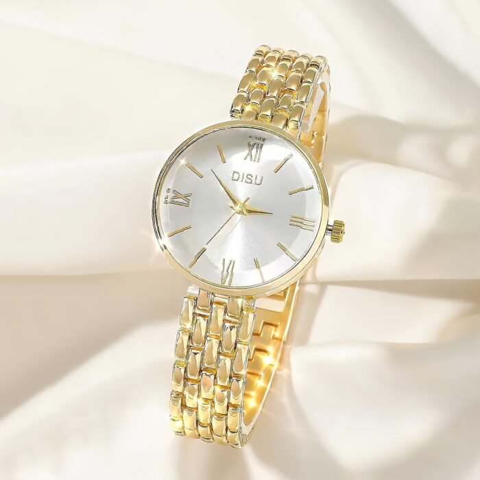 Elegant Women'S Quartz Watch with Roman Numerals, Zinc Alloy Strap, Golden-Tone Disc Case, and Minimalist Design - Perfect for Casual or Formal Wear, Ladies Watches - Image 8