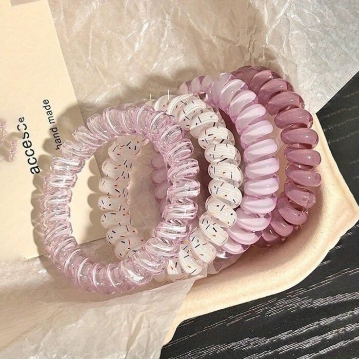 Pack of 4 Korean Jelly Color Telephone Cord Hair Ties Cute and Fresh Non-Damaging High Elasticity Headband for Women - Image 15