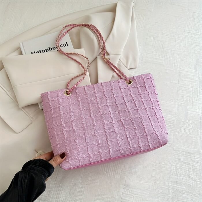 1pc Trendy Nylon Tote Bag with Chain Strap - Lightweight, Casual Style, Zipper Closure, Polyester Lined, Solid Color Shoulder Bag for Everyday Use, Everyday Shoulder Bag|Trendy Tote Bag|Zippered Closure, Small Tote Bag - Image 10