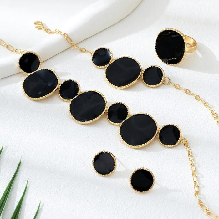 Four-Piece Women's Jewelry Set: Pure White Geometric Pendant Necklace, Bracelet, Ring, and Earrings - Image 8