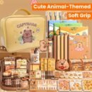 Capybara Stationery Gift Set, Soft Grip Pens, Notebook, Pencil Case, and Accessories, Cute Animal-Themed Study Essentials Pack for Students