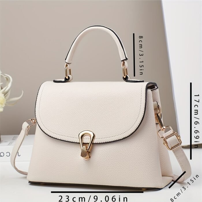 Minimalist Apricot Or Earthy Yellow Handbag with Adjustable Strap, Zipper Closure, Polyester Lining, No Pattern, No Printing, Edge Painted - Image 2