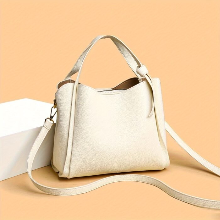 Lightweight PU Leather Fashion Shoulder Bag for Women - Adjustable Crossbody Handbag with Secure Zip Closure, Solid Color Design, Polyester Lining, Chic Bucket Style, Versatile Occasion Accessory, Baigou Crafted - Image 12